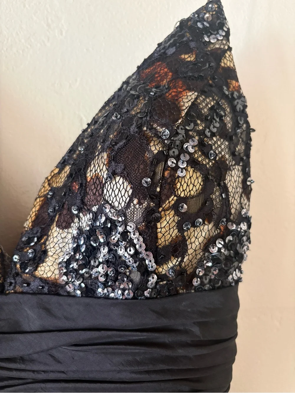 Sherri Hill Gown Y2K Leopard Print & Black Lace Beaded Formal Vintage Sz 12